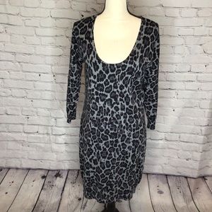 Banana Republic Factory Black Gray Leopard Body Con Sweater Dress Medium
